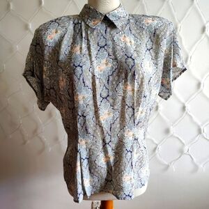 Vintage Floral Blouse / Worthington / Shoulder Pads / Size 12